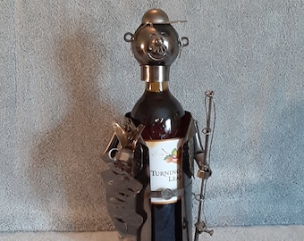 Metal Art Wine Bottle Holder - Fishing Theme - Fisherman Theme Wine Bottle Caddie - Metal Art
