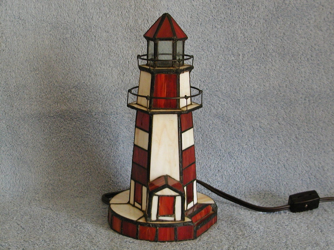 Nightlight Stained Glass Lighthouse Stained Glass Accent Lamp Etsy