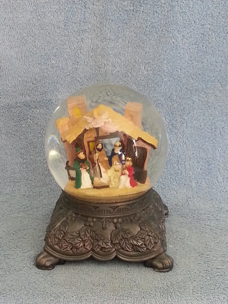 Snow Globe Music Box Nativity Scene Silent Night Etsy