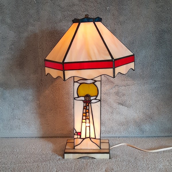 Accent Lamp - Nautical Lamp - Lighthouse Themed Lamp - Stained Glass Lamp - Geometric Lamp