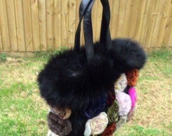 ROSES..Hand Made Vintage Mink ..itch Hand Dyed Rabbit Roses and Black Fox Trim