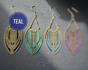 Teal and Gold Art Deco Earrings | Limited Edition