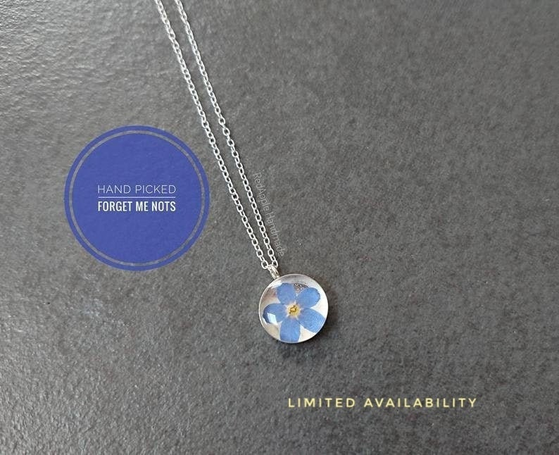 Real Forget Me Not Necklace in Sterling silver Myosotis Something Blue image 1