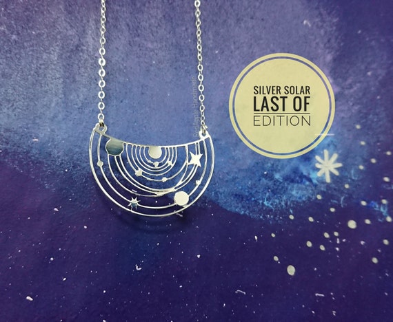 Silver Solar System Necklace | Constellation Jewellery | Limited Edition | Rainbow pendant