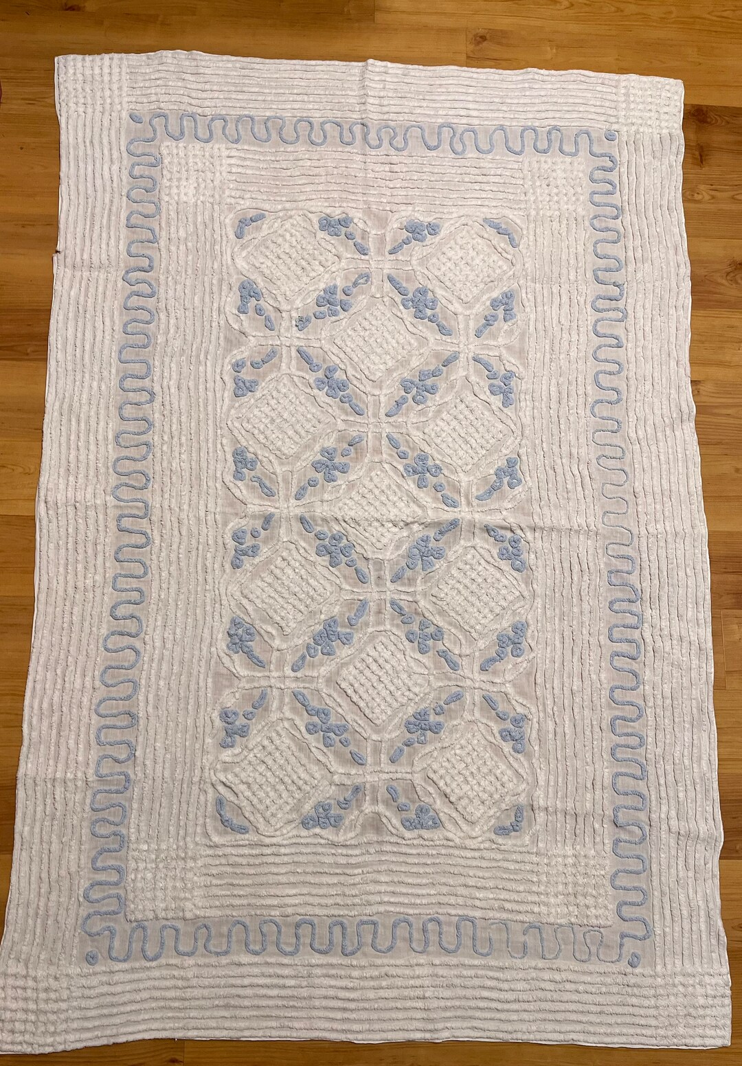 Blue Vintage Chenille Baby Blanket Etsy