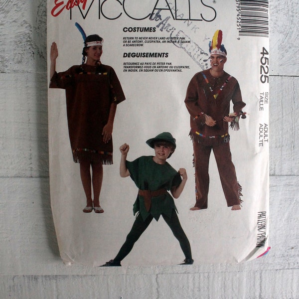 McCall's 4525 Peter Pan Mark Antony Cleopatra Native American Scarecrow Costumes Easy Sewing Pattern Size Adults XS S M L