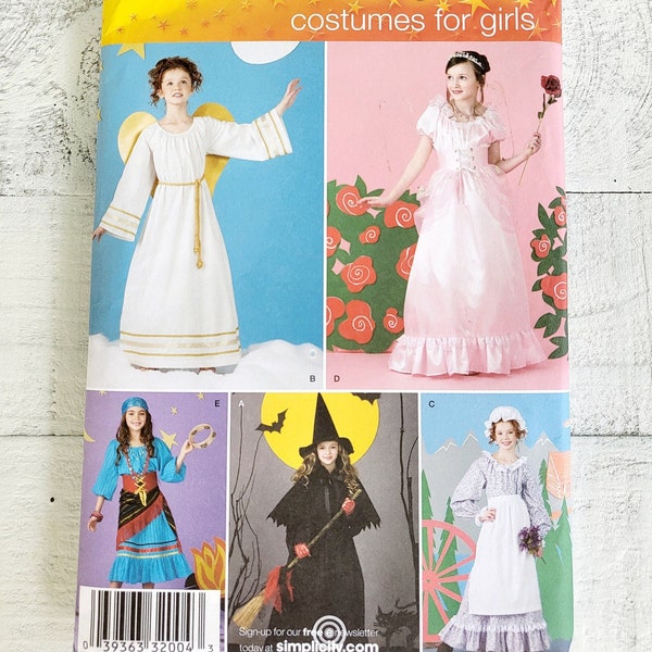 Simplicity 2845  Angel Gypsy Witch Princess Belle Pioneer Girl Costume Sewing Pattern Size 2 4 6 8 10 12 Uncut