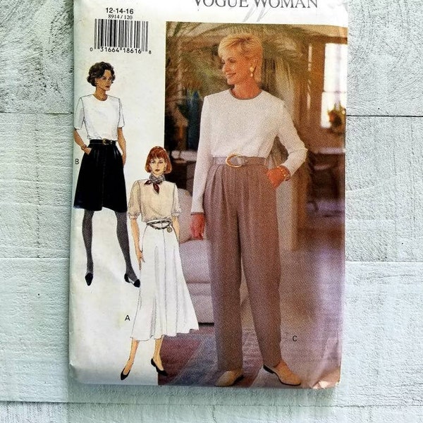 Vogue 8914 Tapered Pants A-line Skirt Shorts The Vogue Woman Very Easy Sewing Pattern Size 12 14 16