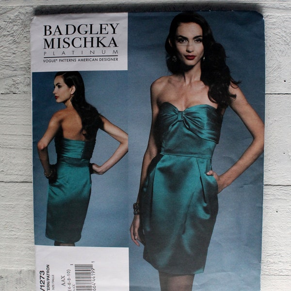 Vogue V1273 Strapless Close Fitting Dress Badgley Mischka American Designer  Size 4 6 8 10 Prom Bridal Evening