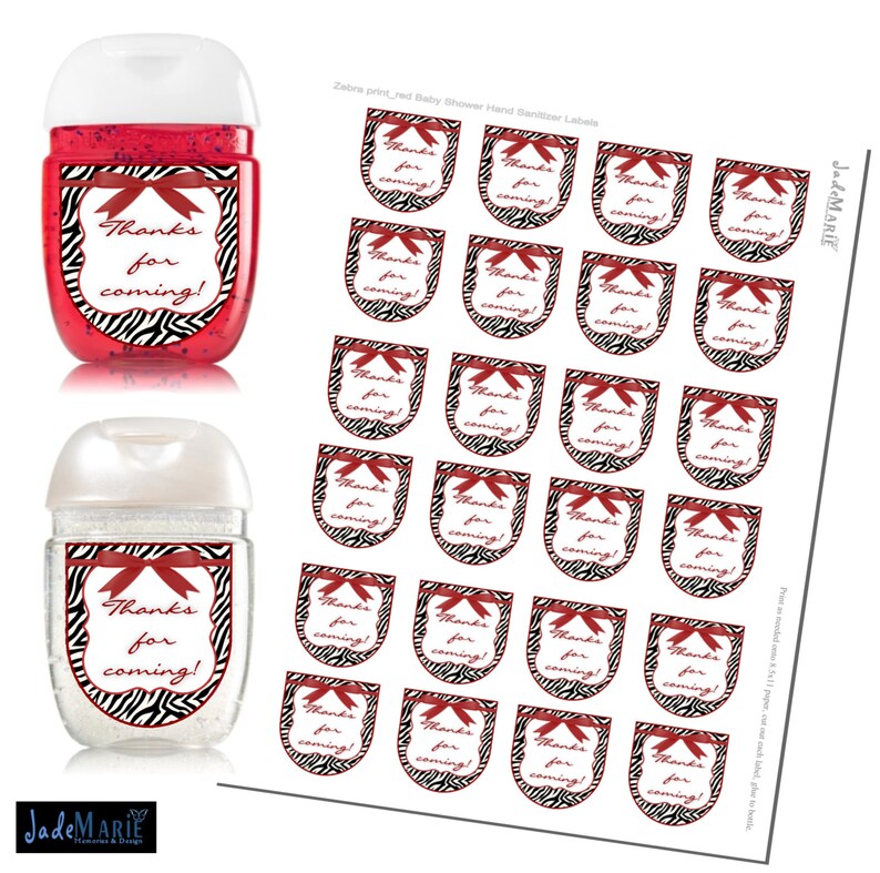 Bridal shower favors Zebra print Hand Sanitizer labels Baby Shower favors