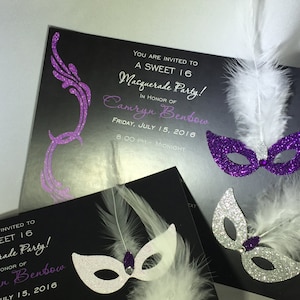 Sweet Sixteen Quinceanera Masquerade Invitations Masks- Birthday Invites