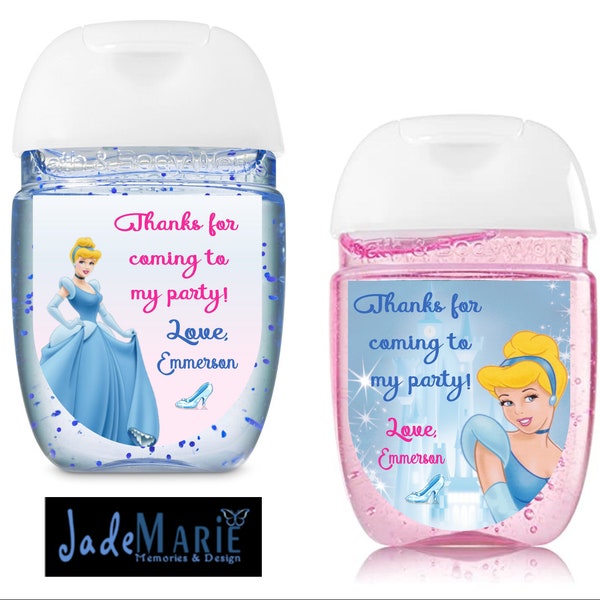 Labels only- Cinderella Hand Sanitizer labels birthday party favors-- Birthday labels