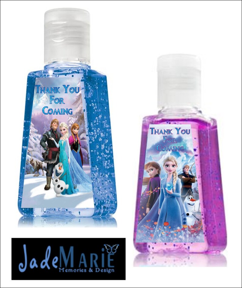 Labels only Frozen inspired Hand Sanitizer labels birthday party favors Digital or Peel and stick labels image 3