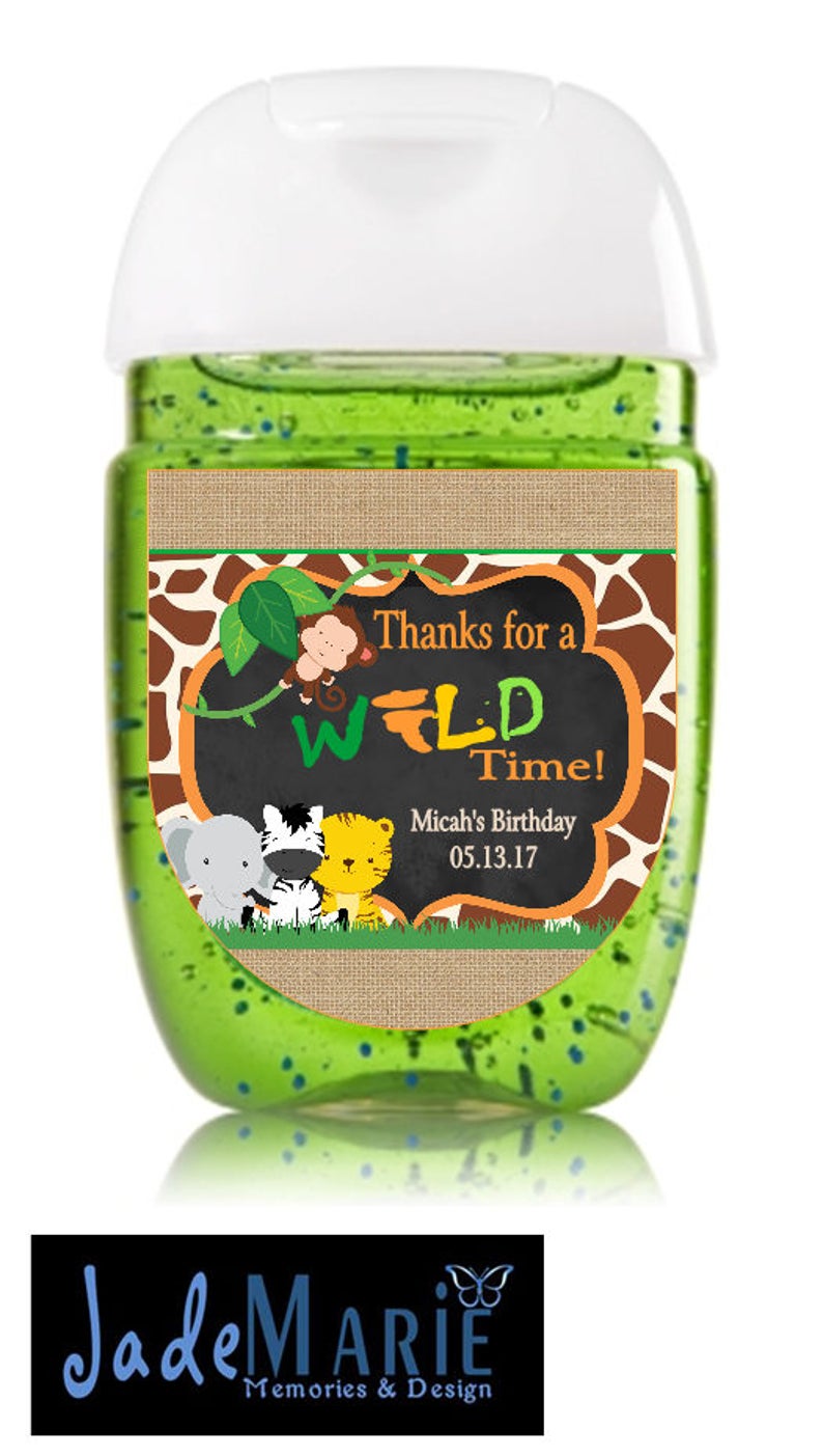 Safari Hand Sanitizer labels Baby Shower Jungle Birthday party favors FREE SHIPPING Digital or Peel and stick-