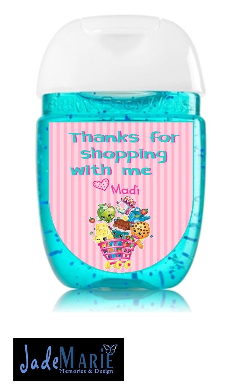 Labels only Shopkins inspired Hand Sanitizer labels custom birthday party favors Peel and stick labels Free Shipping image 3