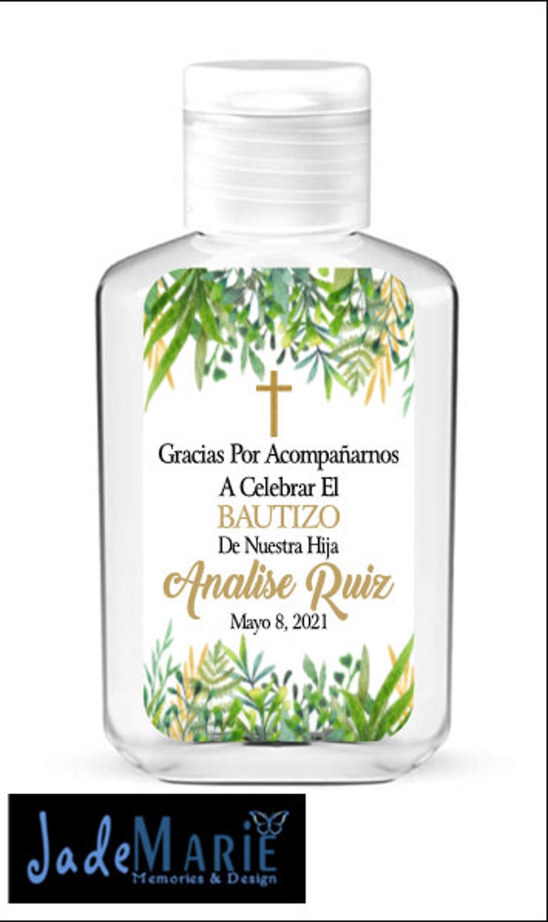 Labels only Mi Bautizo Baptism First Communion Hand Sanitizer labels favors Peel and Stick or Digital FREE SHIPPING image 4