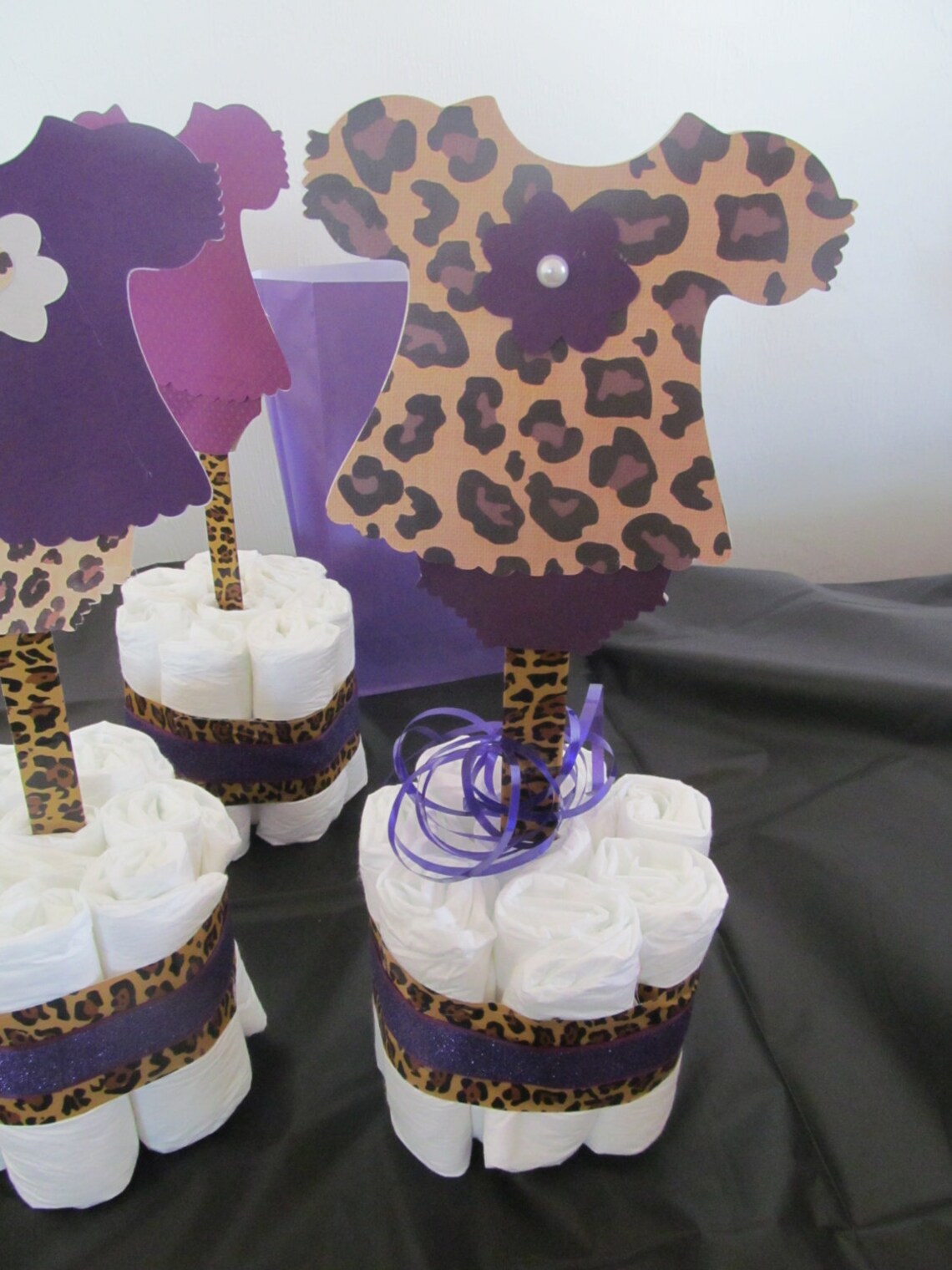 Baby Shower Centerpiece Mini Diaper Cake Leopard Print Girl or Boy X3 ...
