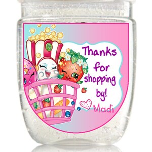 Labels only Shopkins inspired Hand Sanitizer labels custom birthday party favors Peel and stick labels Free Shipping image 5