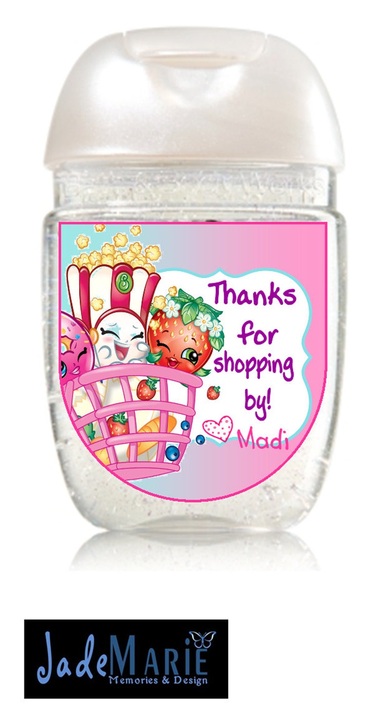 Labels only Shopkins inspired Hand Sanitizer labels custom birthday party favors Peel and stick labels Free Shipping image 5