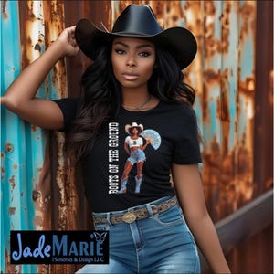 Black Cowgirl Rodeo Boots On The Ground Where Dem Fans At T-shirt Line Dance Trail Ride T-shirt