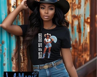 Zwarte cowgirl rodeolaarzen op de grond Where Dem Fans At T-shirt Line Dance Trail Ride T-shirt
