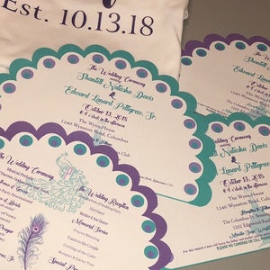 Benutzerdefinierte Pfau Hochzeitsprogramm Fans; Sweet 16 Quinceanera Programme Fans Andenken