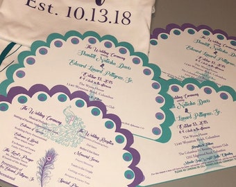 Custom Peacock Wedding Program Fans; Sweet 16 Quinceanera Programs Fans Keepsake