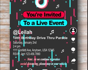 Tik Tok Birthday party Invitation- Tik Tok Birthday Drive Thru Parade Invite