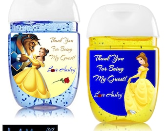 Tylko etykiety - etykiety na płyn do dezynfekcji rąk Beauty and The Beast, upominki na przyjęcie urodzinowe - etykiety cyfrowe lub samoprzylepne