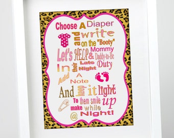 Late Night Diaper Leopard_pink baby shower game- printable- Instant Download