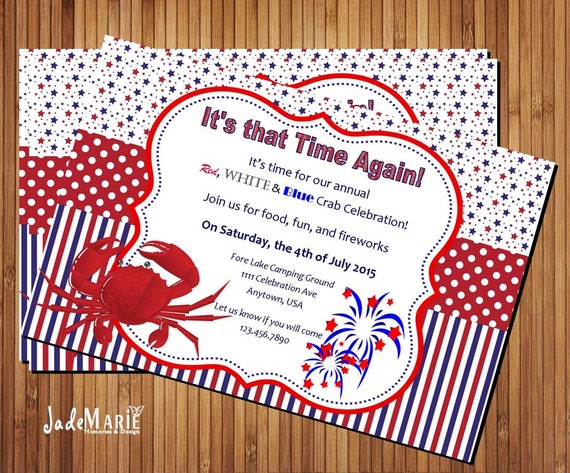 4th of July Red, white, blue party invite Seafood party Crab seafood Feast invitation Il_570xn