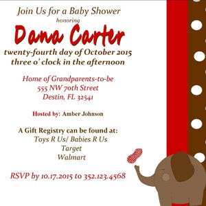 Little Peanut Elephant Baby Shower 1st Birthday Invite red brown Printable invitation image 3