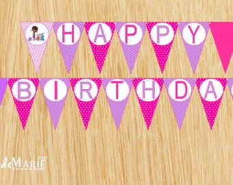 Doc McStuffins [inspired] printable Birthday banner- pink and purple (Instant Download)