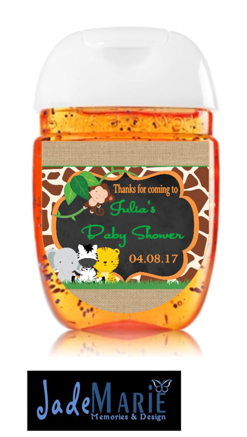 Safari Hand Sanitizer labels Baby Shower Jungle Birthday party favors FREE SHIPPING Digital or Peel and stick-