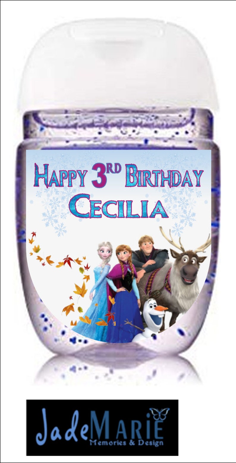 Labels only Frozen inspired Hand Sanitizer labels birthday party favors Digital or Peel and stick labels image 7