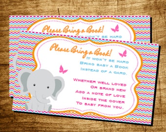 Orange Pink Teal Baby Shower Book Request Insert Card-- printable