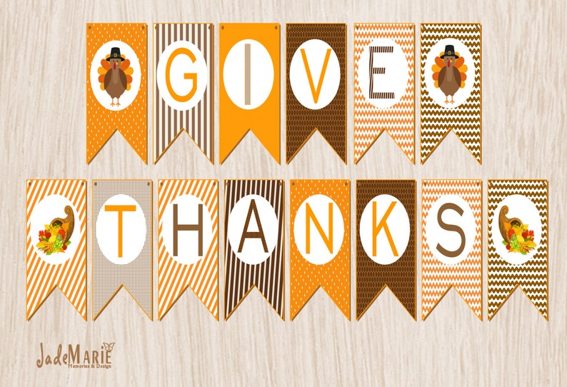 Thanksgiving printable Holiday banner Give Thanks Instant Download image 1