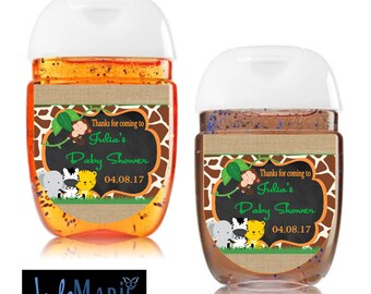 Labels only- Safari Hand Sanitizer labels Baby Shower Jungle Birthday party favors- Digital or Peel and stick-- FREE SHIPPING