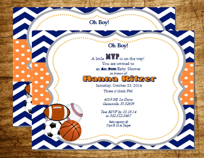 Sports Theme Baby Shower Printable Invite Baby Boy Shower Etsy