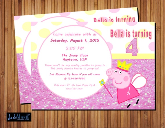 Peppa Pig inspired Birthday Party Printable Invite pink yellow digital invitation- 1st Birthday Il_570xn