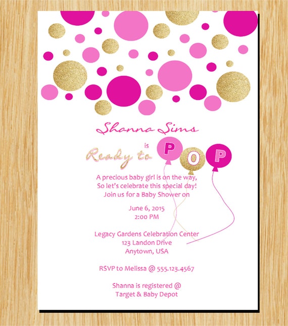 Baby shower invite Pink and Gold Ready to Pop Baby Shower Invitation Bridal shower invite Il_570xn