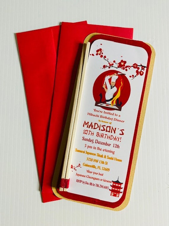 Hibachi Dinner Invites- Sushi Dinner Invitations- Dinner Party Invitations Chopsticks Party Invite Il_570xn