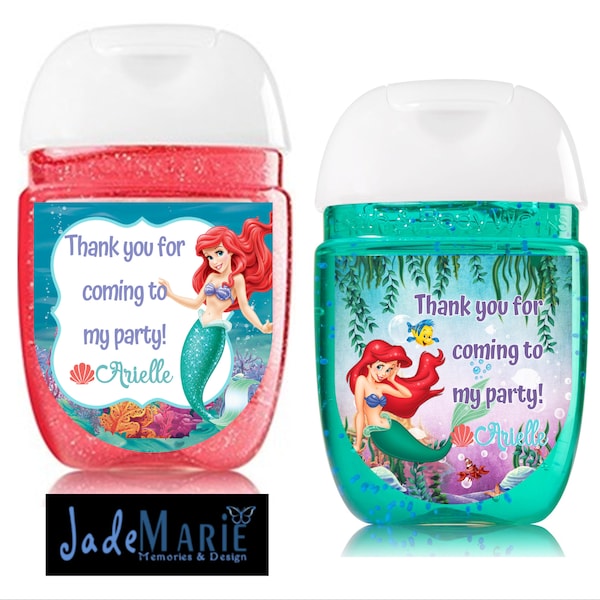 Labels only- Little Mermaid Hand Sanitizer labels birthday party baby shower Birthday favors-- Peel and stick labels stickers