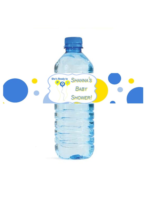 Ready To POP water bottle labels- - printable blue yellow dots baby shower Il_570xn