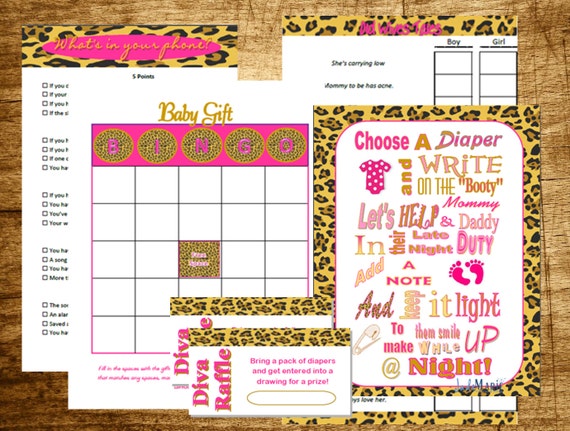 Leopard print baby shower game pack- Unique Baby shower Entertainment pack printable Il_570xn
