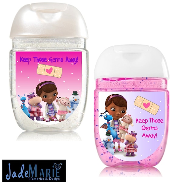 Labels only- Doc McStuffins Hand Sanitizer labels birthday party favors-- Peel and stick labels- Free Shipping!