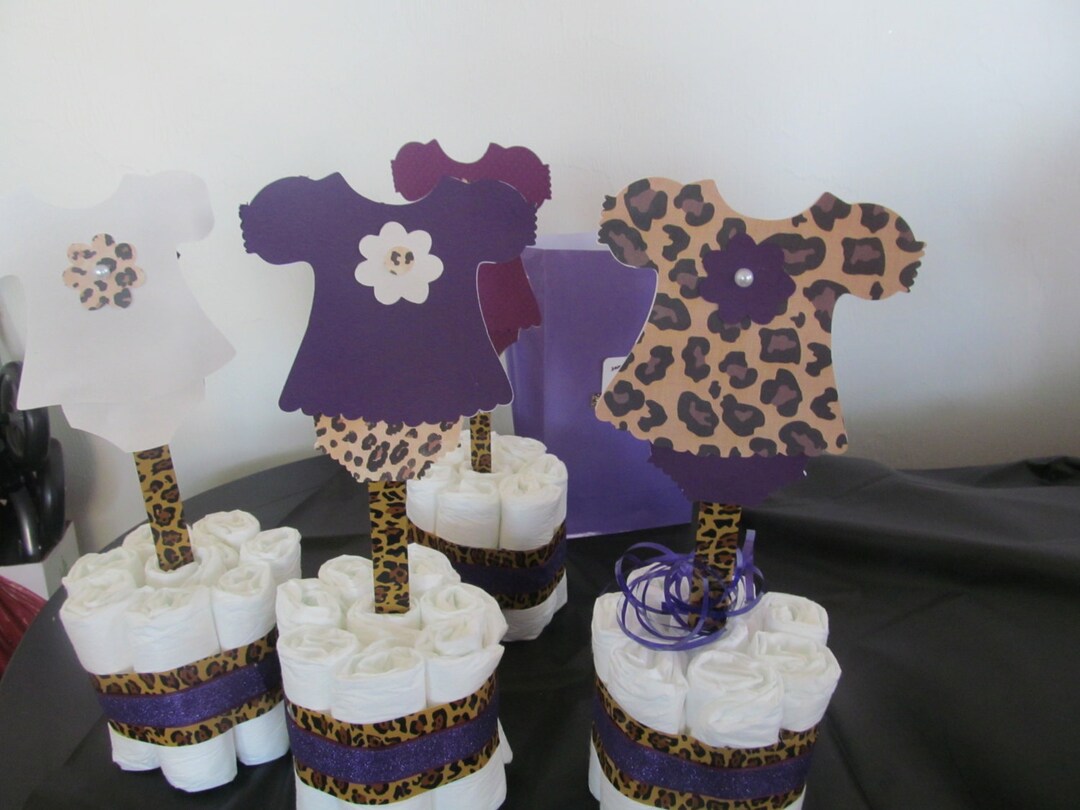 Baby Shower Centerpiece Mini Diaper Cake Leopard Print Girl or Boy X3 ...