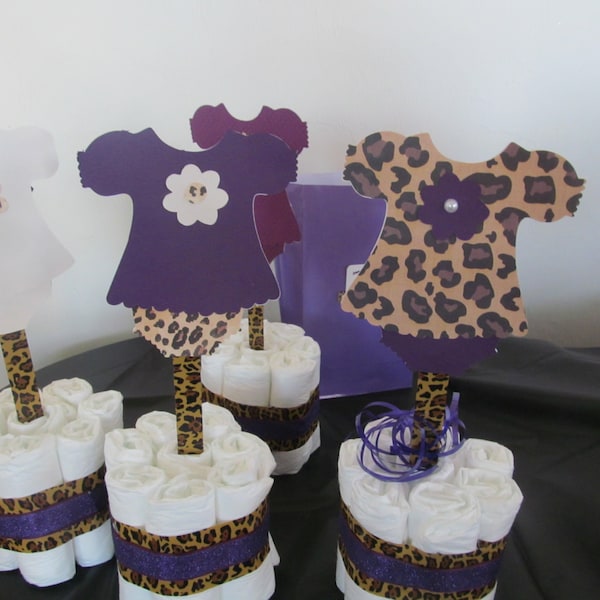 Baby Shower centerpiece mini diaper cake leopard print girl or boy x3