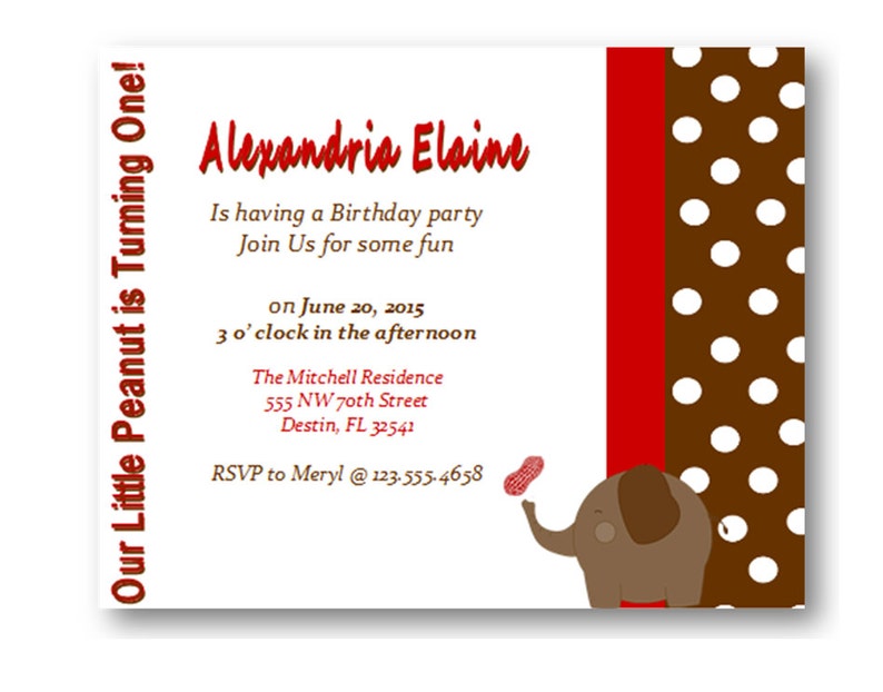 Little Peanut Elephant Baby Shower 1st Birthday Invite red brown Printable invitation image 4