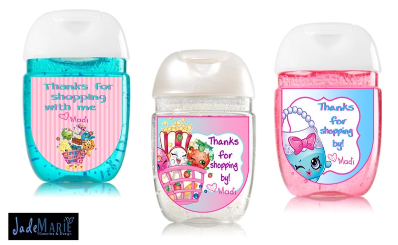 Labels only Shopkins inspired Hand Sanitizer labels custom birthday party favors Peel and stick labels Free Shipping image 6